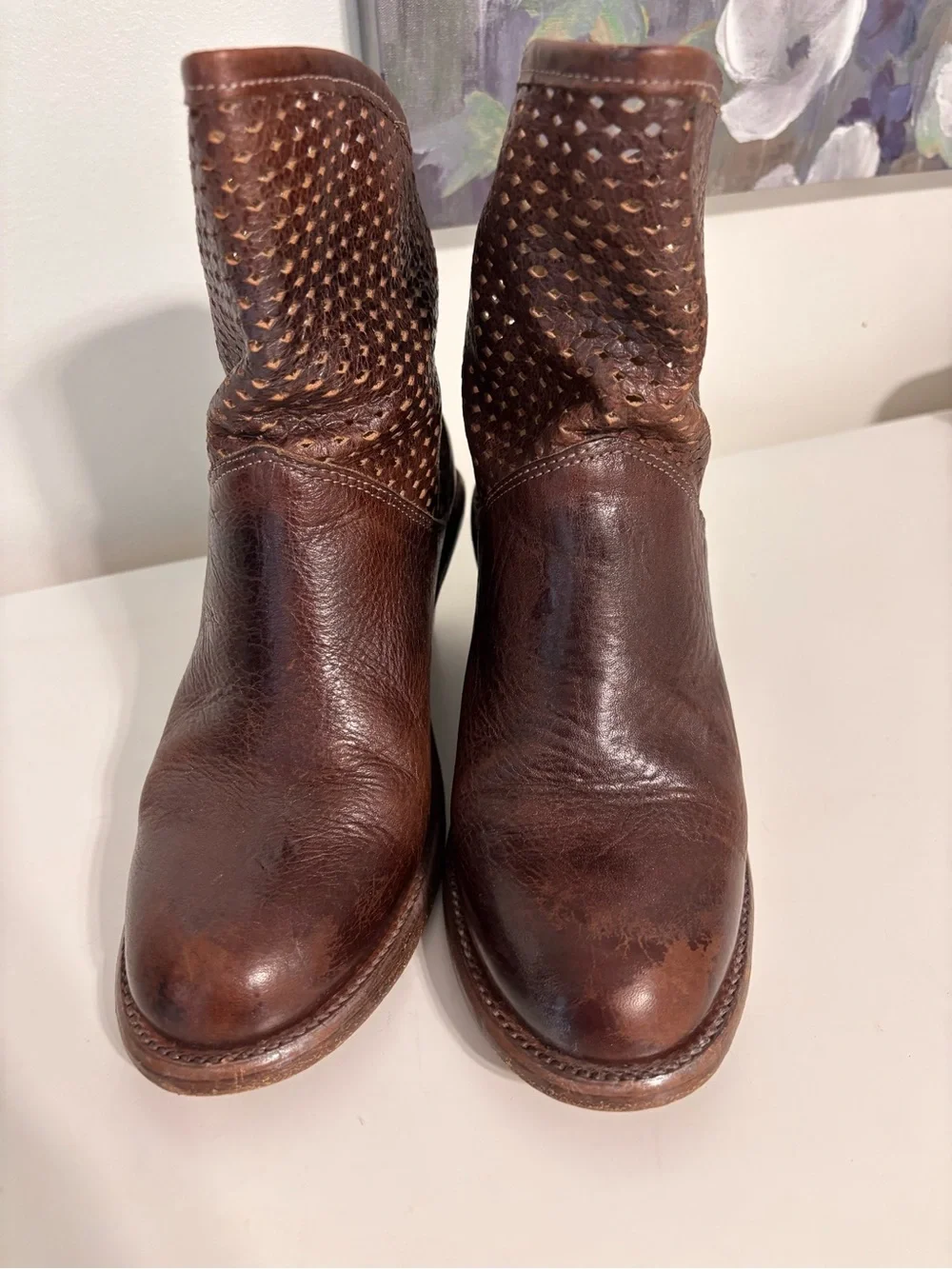 Bed Stu Cobbler Series Ankle Booties Womens Size 8 Brown Leather Wedge Western